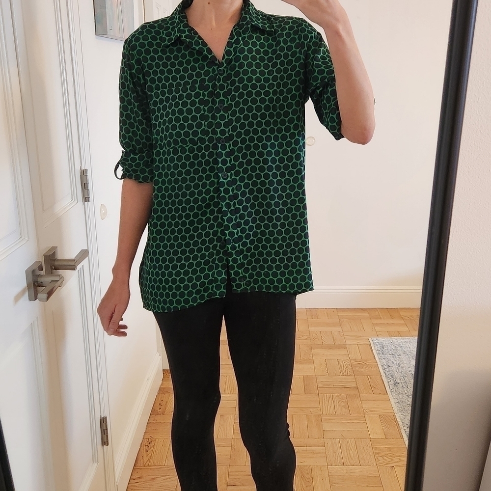 Michael Kors Green and black button up shirt, size small